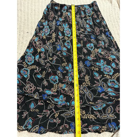 VTG Y2K Style & Co Midi Peasant Skirt Floral Ruffle Boho Flowy Sz 10P Black Blue - Picture 3 of 7